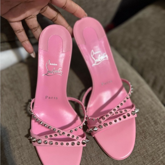 Christian Louboutin Pink Studded Slide Heels — Iconic Statement Sandals 9.5 - Picture 3 of 10